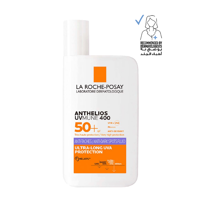 La Roche-Posay Anthelios UVMune 400 sunscreen bottle on a white background